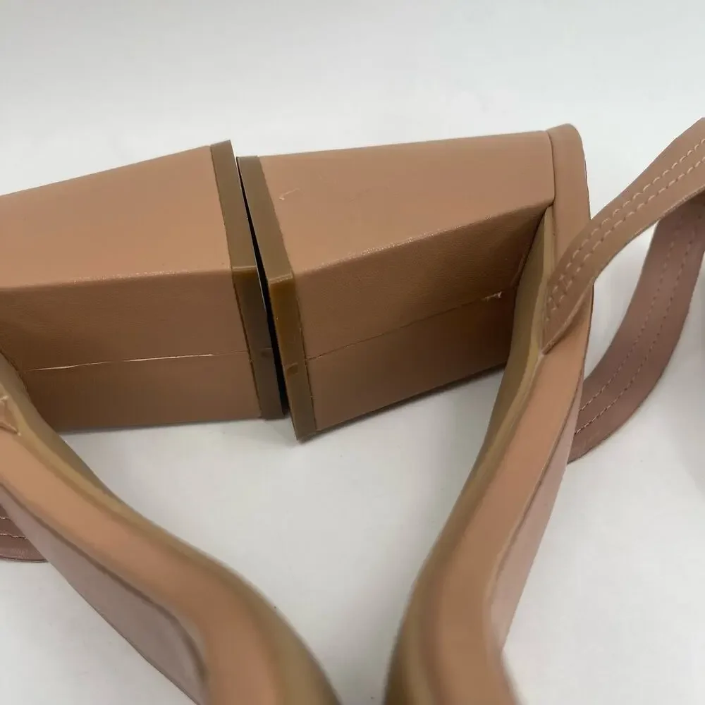 LINEA PAOLO Heels Size 8.5 Emmie Tan Strappy Ankle Block Heel Heeled Sandal